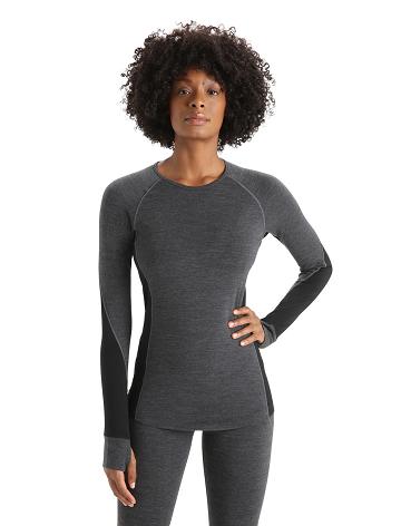 Women's Icebreaker BodyfitZone™ Merino 260 Zone Long Sleeve Crewe Thermal Top Base Layers Jet Heather / Black | CA 1041GSOL